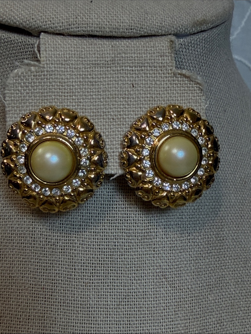 Birch Hill Classic Gold-Tone Pearl & Crystal Round Clip Earrings